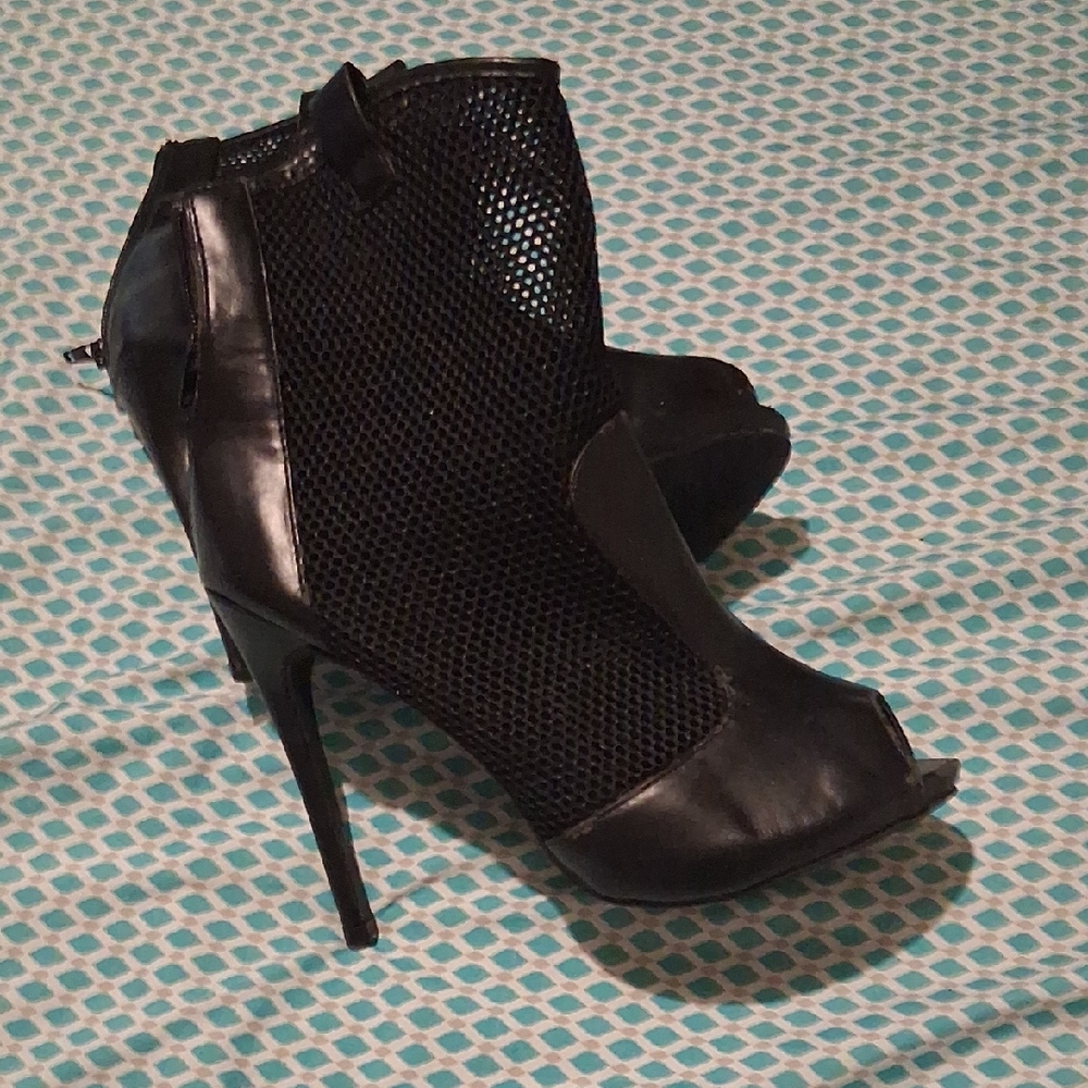 Black Mesh Peep-Toe Stiletto Heels
